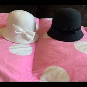 2 Girls Felt Hats - One Black / One White